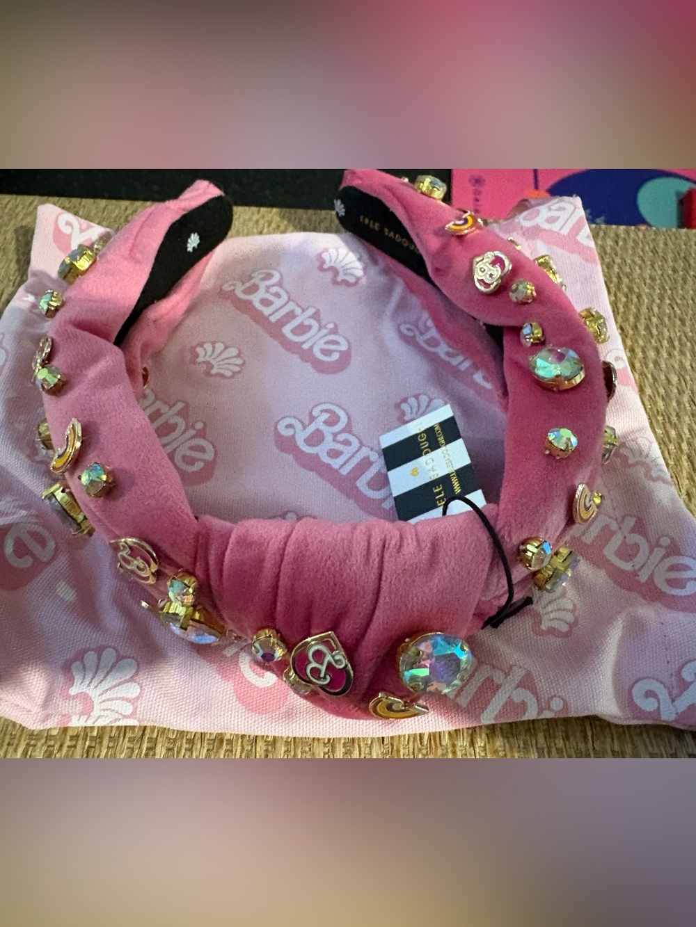 Lele Sadoughi Rose Pink Jeweled Padded Headband
